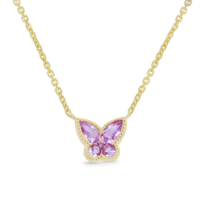 Beautiful Hand Crafted 14K Yellow Gold 3X5MM Pink Sapphire And Diamond Arianna Collection Necklace