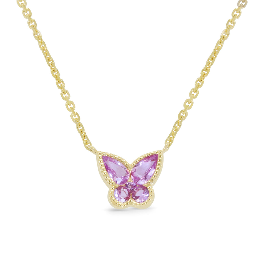 Beautiful Hand Crafted 14K Yellow Gold 3X5MM Pink Sapphire And Diamond Arianna Collection Necklace