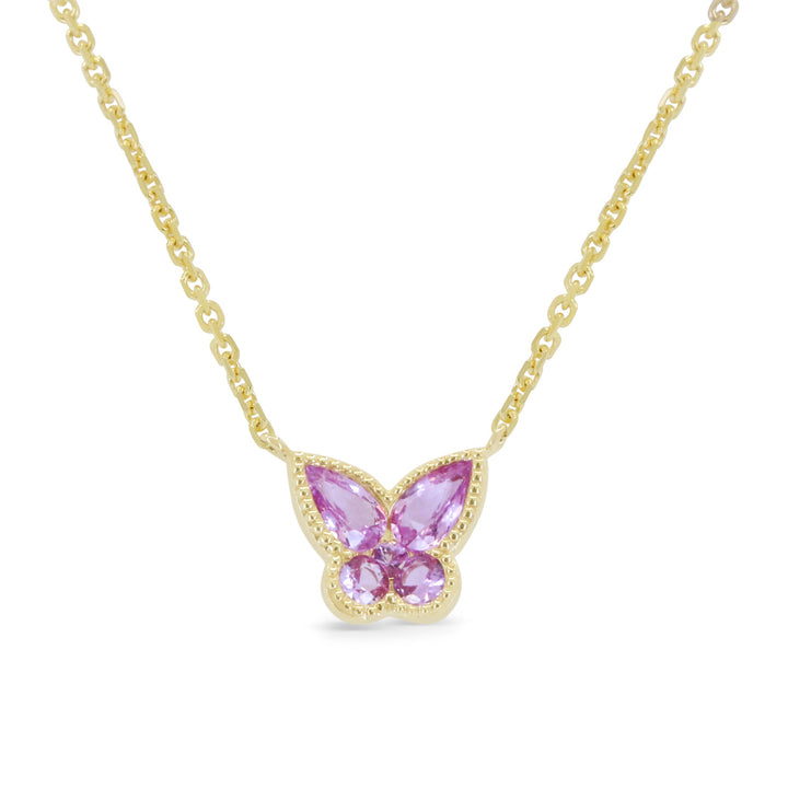 Beautiful Hand Crafted 14K Yellow Gold 3X5MM Pink Sapphire And Diamond Arianna Collection Necklace