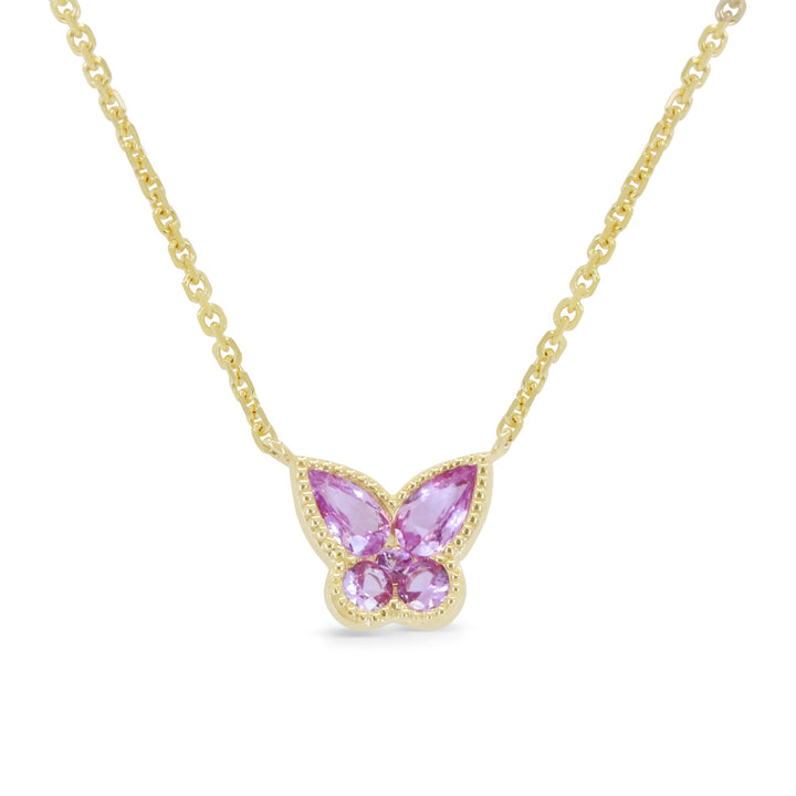 Beautiful Hand Crafted 14K Yellow Gold  Pink Sapphire And Diamond Arianna Collection Necklace