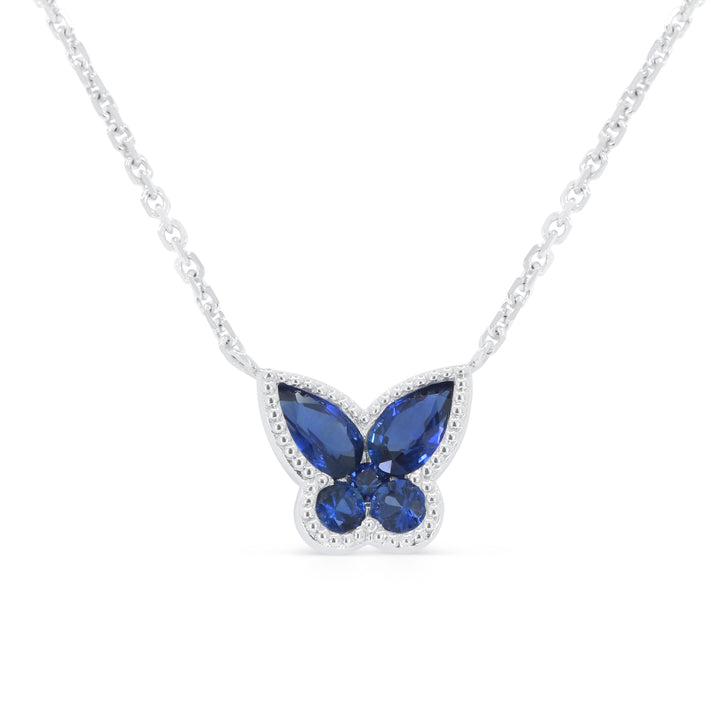 Beautiful Hand Crafted 14K White Gold 3X5MM Sapphire And Diamond Arianna Collection Necklace