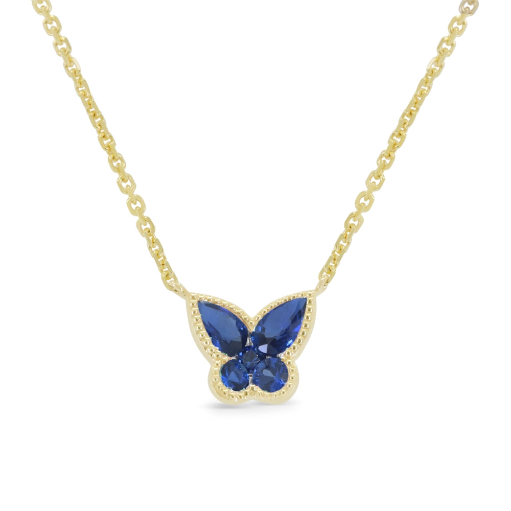 Beautiful Hand Crafted 14K Yellow Gold 3X5MM Sapphire And Diamond Arianna Collection Necklace