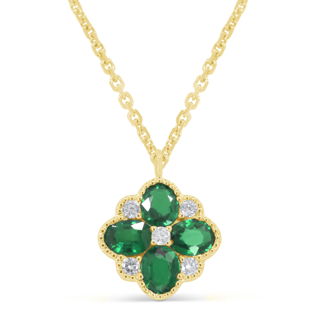 Beautiful Hand Crafted 14K Yellow Gold 3X4MM Emerald And Diamond Arianna Collection Necklace