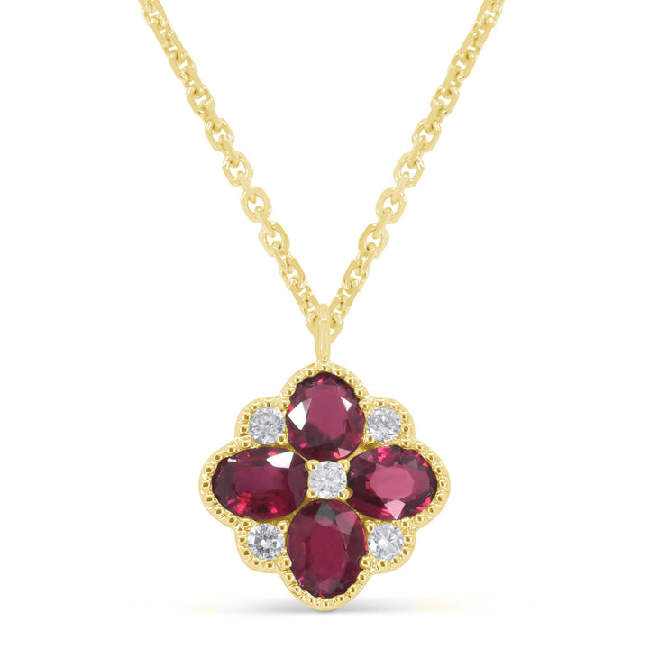 Beautiful Hand Crafted 14K Yellow Gold 3X4MM Ruby And Diamond Arianna Collection Necklace