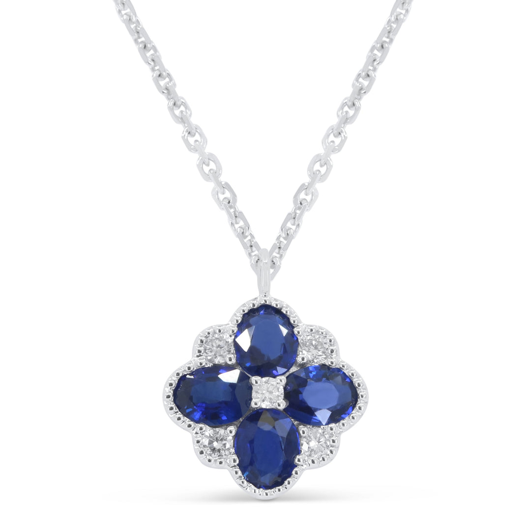 Beautiful Hand Crafted 14K White Gold 3X4MM Sapphire And Diamond Arianna Collection Necklace