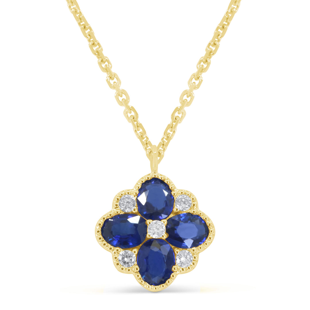 Beautiful Hand Crafted 14K Yellow Gold 3X4MM Sapphire And Diamond Arianna Collection Necklace