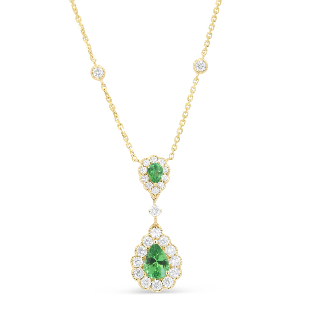 Beautiful Hand Crafted 14K Yellow Gold  Tsavorite And Diamond Arianna Collection Necklace