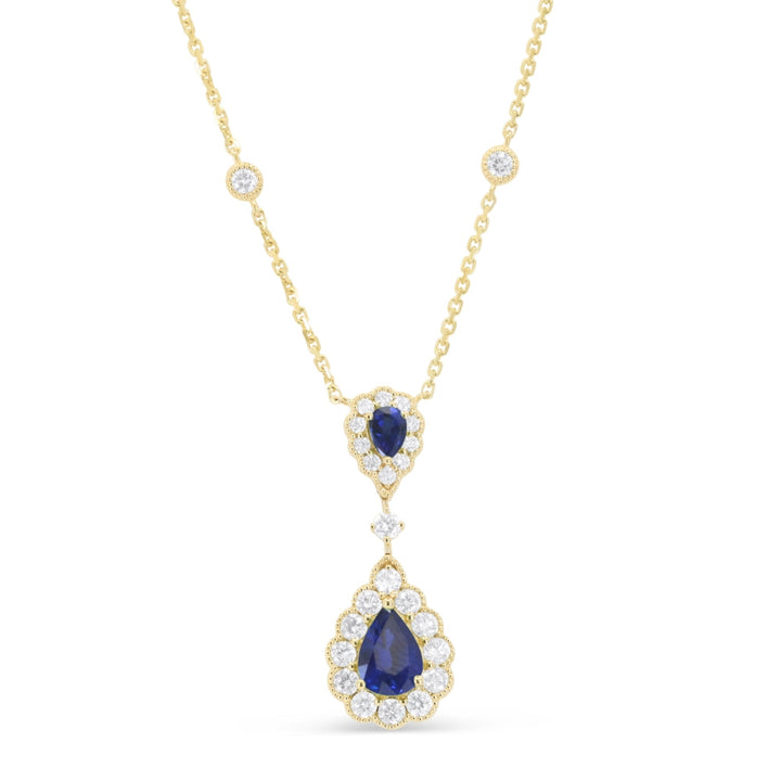 Beautiful Hand Crafted 14K Yellow Gold  Sapphire And Diamond Arianna Collection Necklace