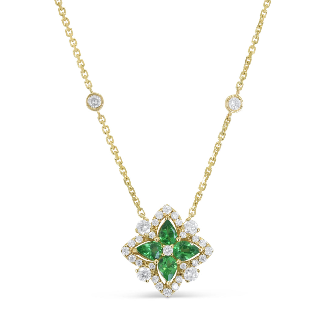 Beautiful Hand Crafted 14K Yellow Gold 3X4MM Tsavorite And Diamond Arianna Collection Necklace