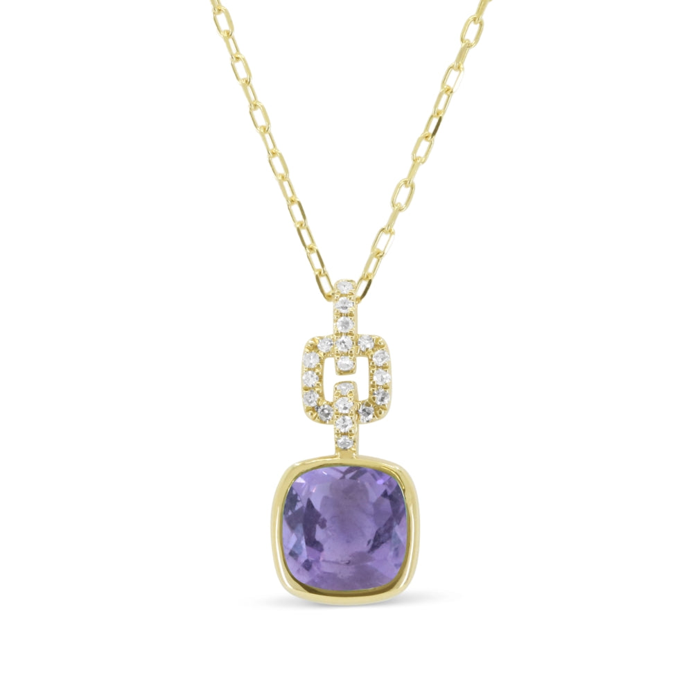 Beautiful Hand Crafted 14K Yellow Gold 7MM Amethyst And Diamond Essentials Collection Pendant