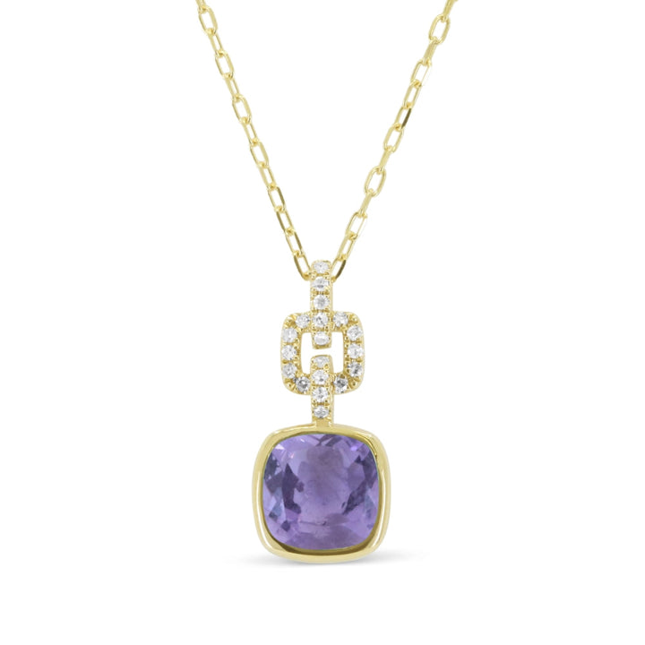 Beautiful Hand Crafted 14K Yellow Gold 7MM Amethyst And Diamond Essentials Collection Pendant