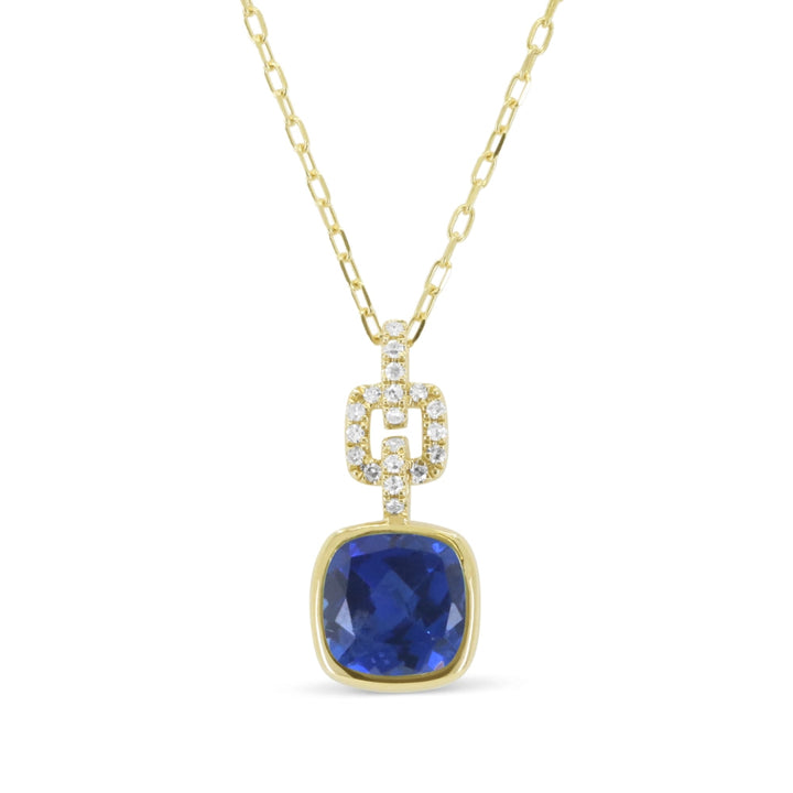 Beautiful Hand Crafted 14K Yellow Gold 7MM Created Sapphire And Diamond Essentials Collection Pendant