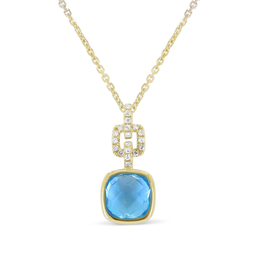 Beautiful Hand Crafted 14K Yellow Gold 7MM Blue Topaz And Diamond Essentials Collection Pendant