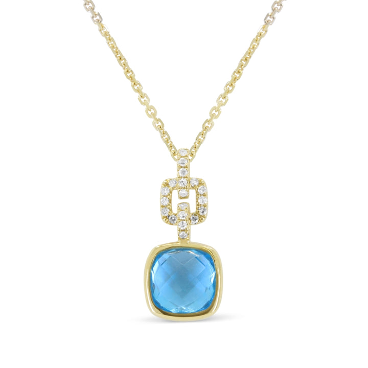 Beautiful Hand Crafted 14K Yellow Gold 7MM Blue Topaz And Diamond Essentials Collection Pendant