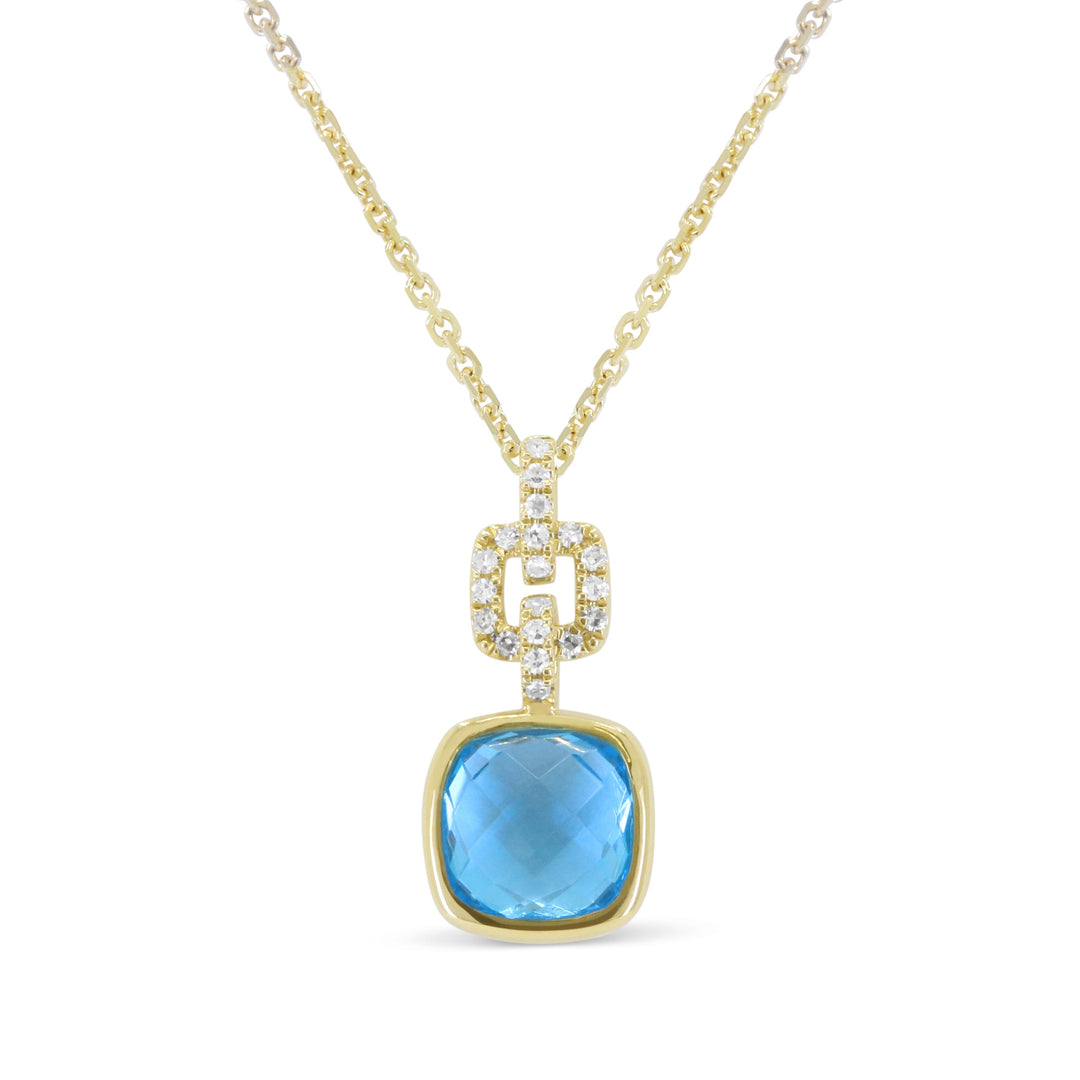 Beautiful Hand Crafted 14K Yellow Gold 7MM Blue Topaz And Diamond Essentials Collection Pendant