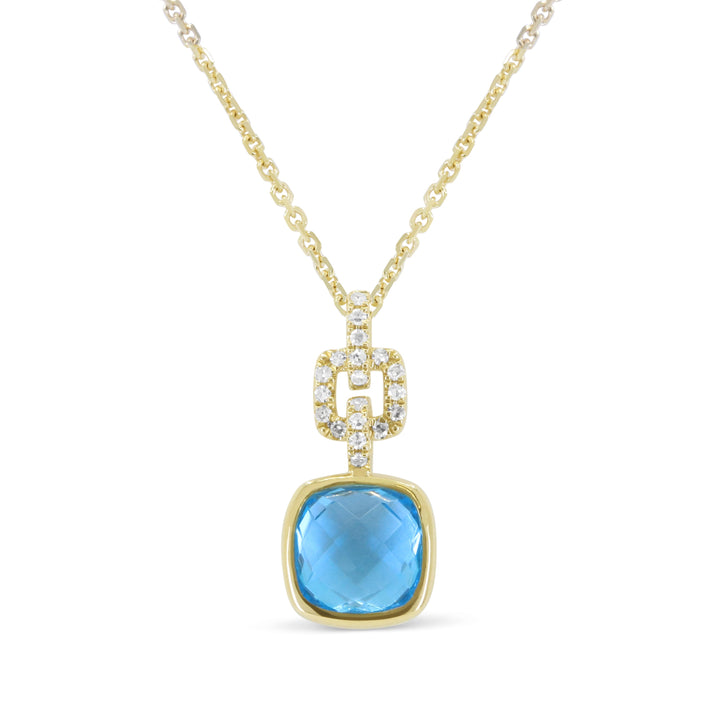 Beautiful Hand Crafted 14K Yellow Gold 7MM Blue Topaz And Diamond Essentials Collection Pendant