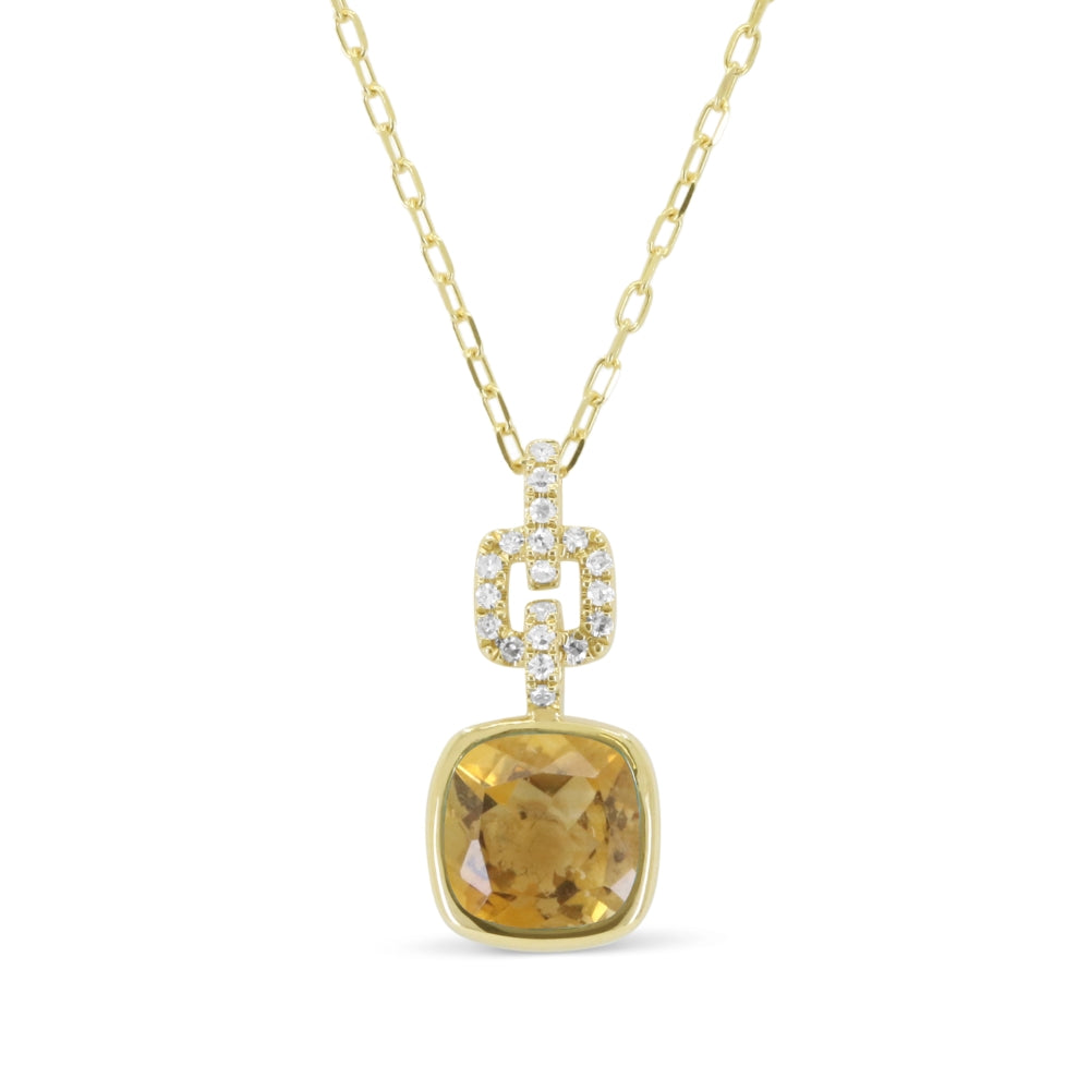 Beautiful Hand Crafted 14K Yellow Gold 7MM Citrine And Diamond Essentials Collection Pendant