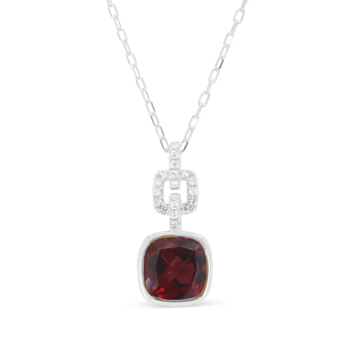 Beautiful Hand Crafted 14K White Gold 7MM Garnet And Diamond Essentials Collection Pendant