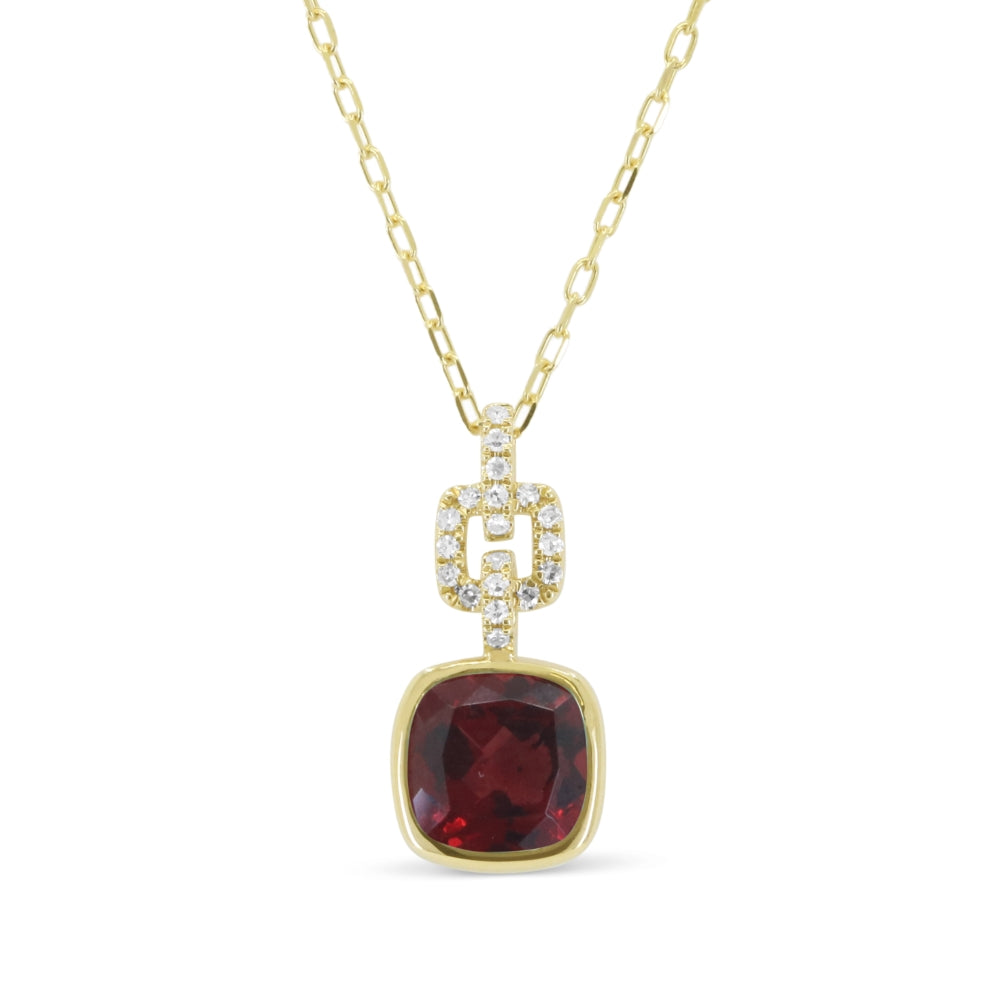 Beautiful Hand Crafted 14K Yellow Gold 7MM Garnet And Diamond Essentials Collection Pendant