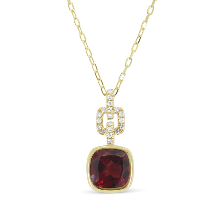 Beautiful Hand Crafted 14K Yellow Gold 7MM Garnet And Diamond Essentials Collection Pendant