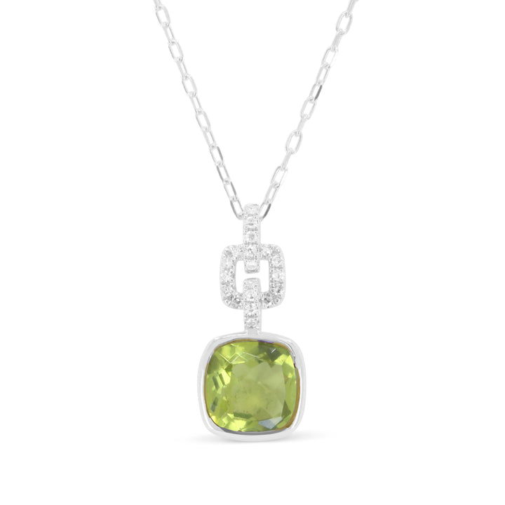 Beautiful Hand Crafted 14K White Gold 7MM Peridot And Diamond Essentials Collection Pendant