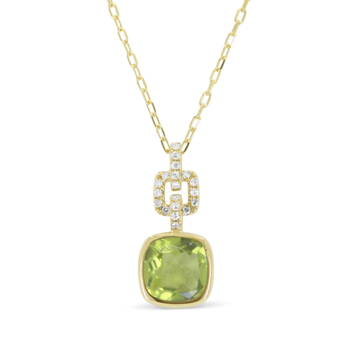 Beautiful Hand Crafted 14K Yellow Gold 7MM Peridot And Diamond Essentials Collection Pendant