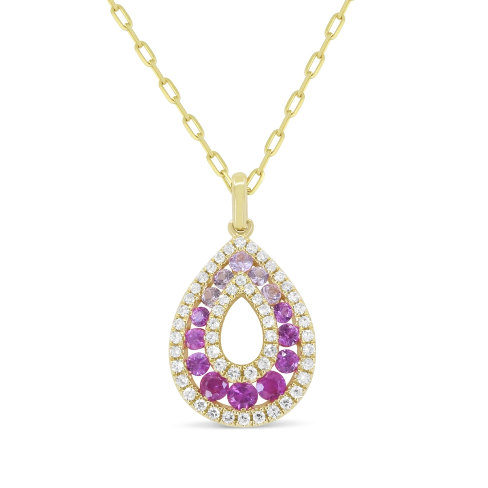 Beautiful Hand Crafted 14K Yellow Gold 2MM Pink Sapphire And Diamond Arianna Collection Pendant