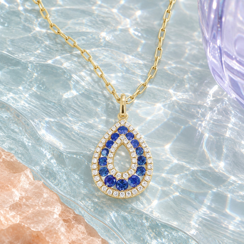 N1982 - 14K Gold Pink Sapphire & Sapphire Pear Pendant