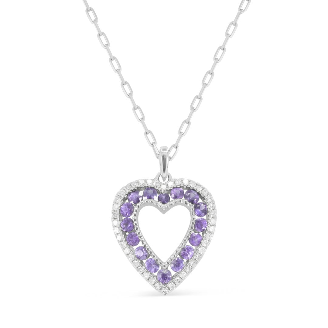 Beautiful Hand Crafted 14K White Gold 2MM Pink Sapphire And Diamond Arianna Collection Pendant