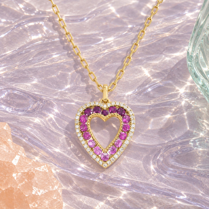 N1983 - 14K Gold Pink Sapphire & Sapphire Heart Pendant