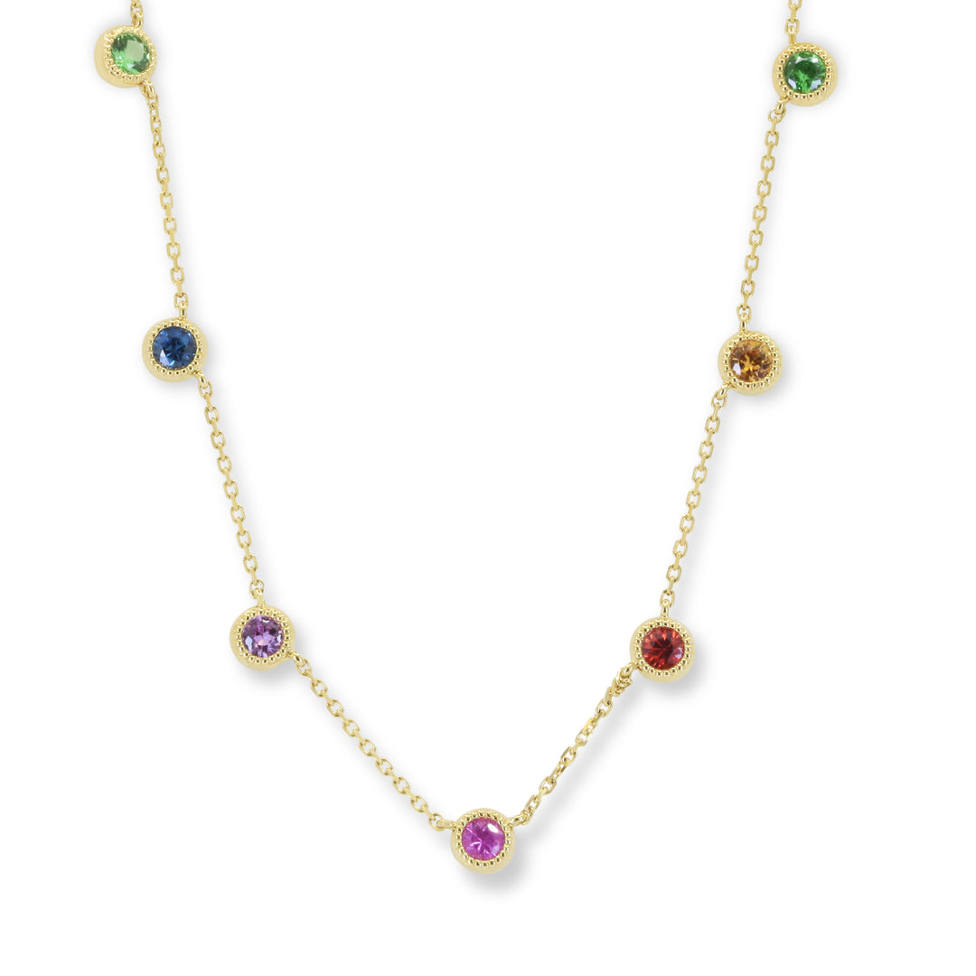 Beautiful Hand Crafted 14K Yellow Gold  Multi Colored Sapphire And Diamond Arianna Collection Necklace