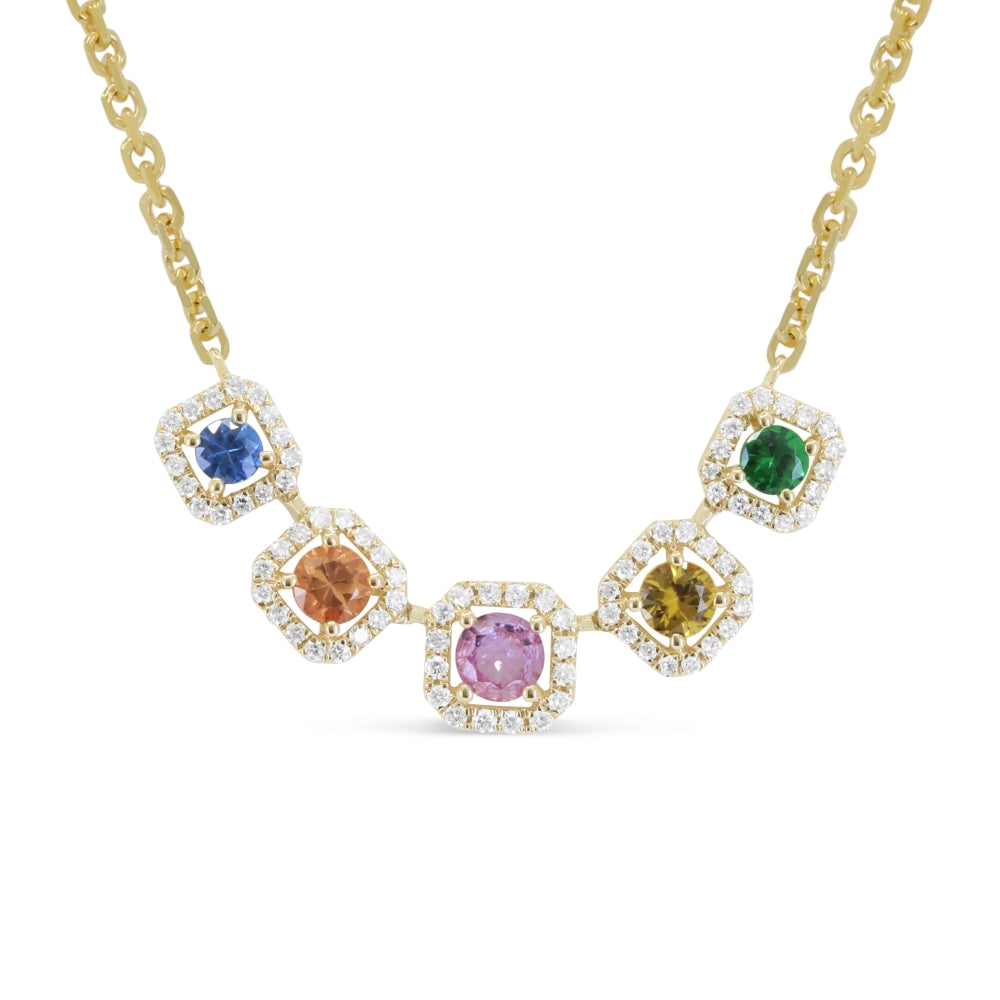 Beautiful Hand Crafted 14K Yellow Gold  Multi Colored Sapphire And Diamond Arianna Collection Necklace