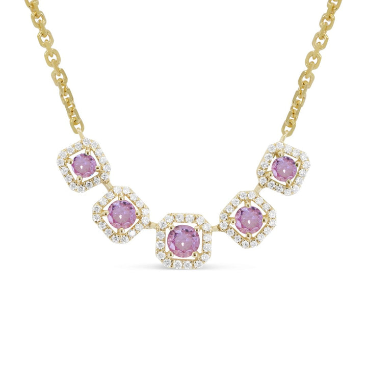 Beautiful Hand Crafted 14K Yellow Gold  Pink Sapphire And Diamond Arianna Collection Necklace