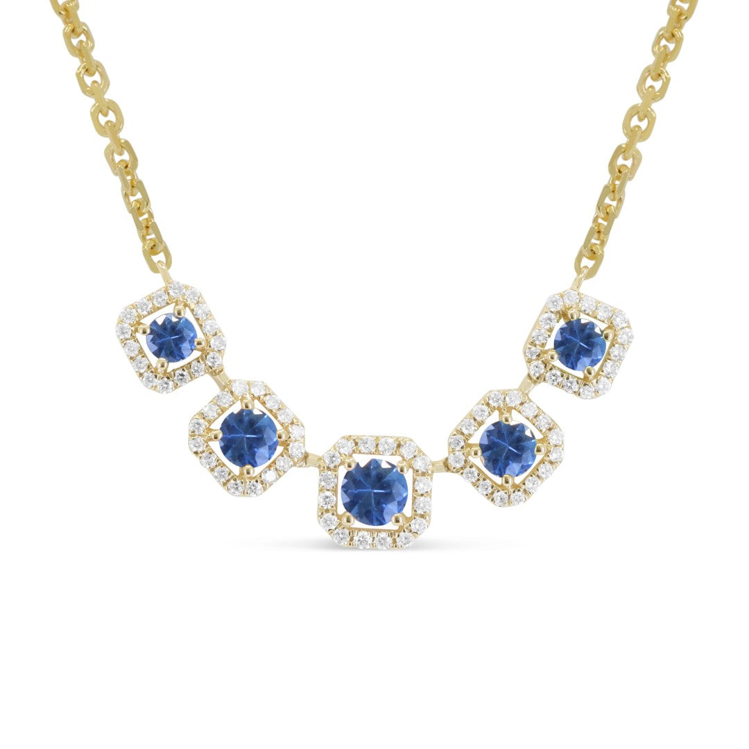 Beautiful Hand Crafted 14K Yellow Gold  Sapphire And Diamond Arianna Collection Necklace