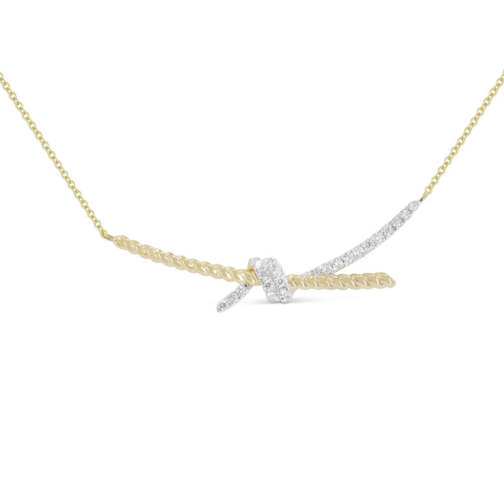 Beautiful Hand Crafted 14K Yellow Gold White Diamond Milano Collection Necklace