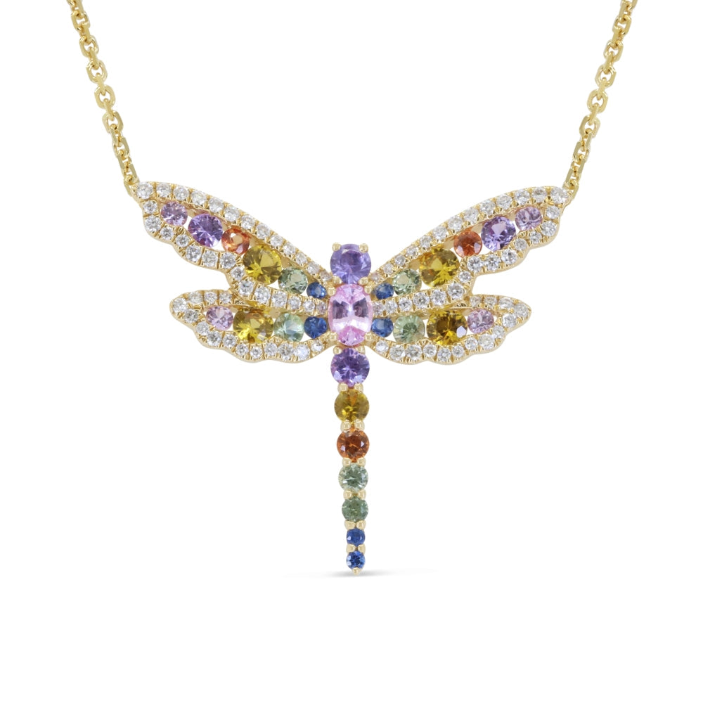 Beautiful Hand Crafted 14K Yellow Gold 2MM Multi Colored Sapphire And Diamond Arianna Collection Necklace