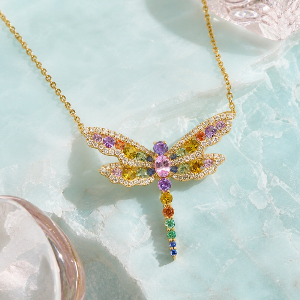 N1994 - 14K Yellow Gold Multi Colored Sapphire Necklace
