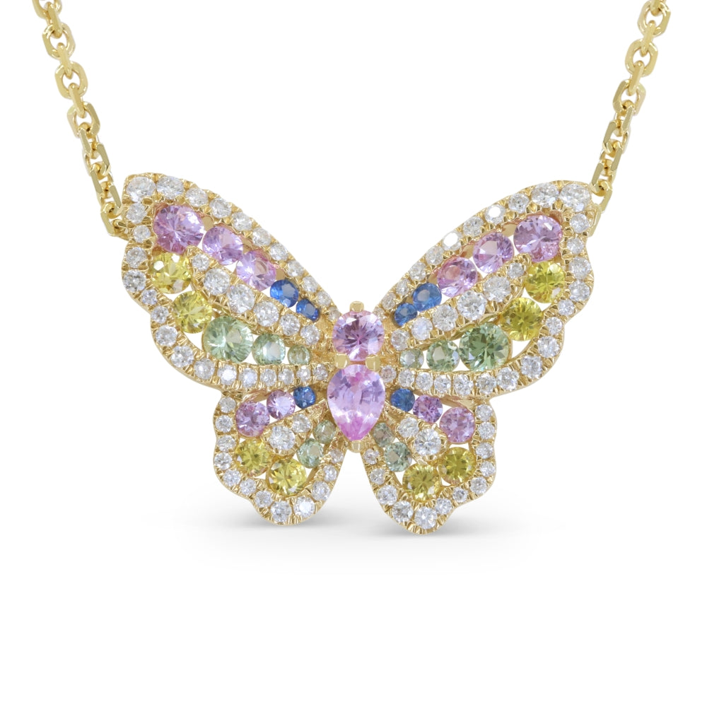 Beautiful Hand Crafted 14K Yellow Gold  Multi Colored Sapphire And Diamond Arianna Collection Necklace