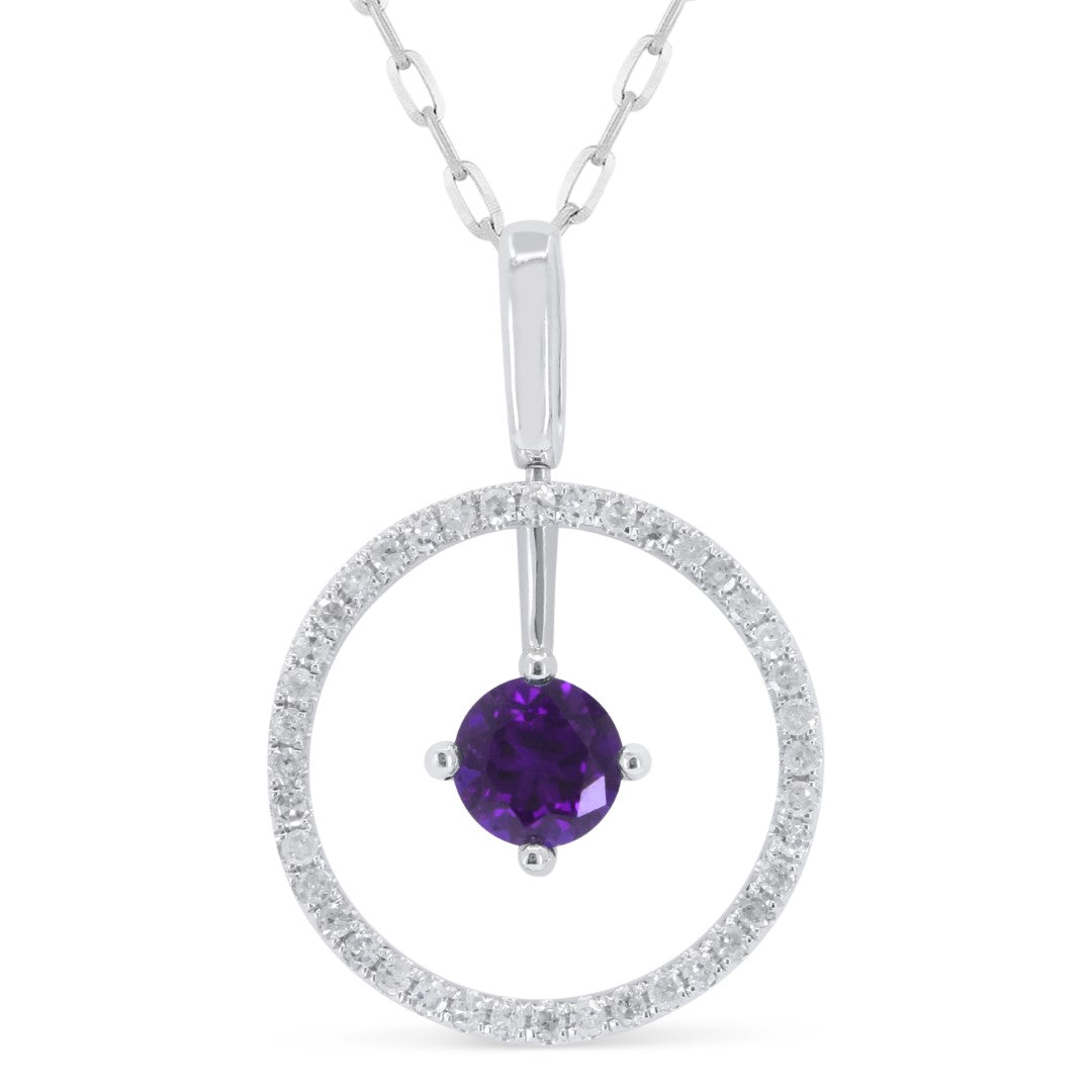 Beautiful Hand Crafted 14K White Gold  Amethyst And Diamond Essentials Collection Pendant