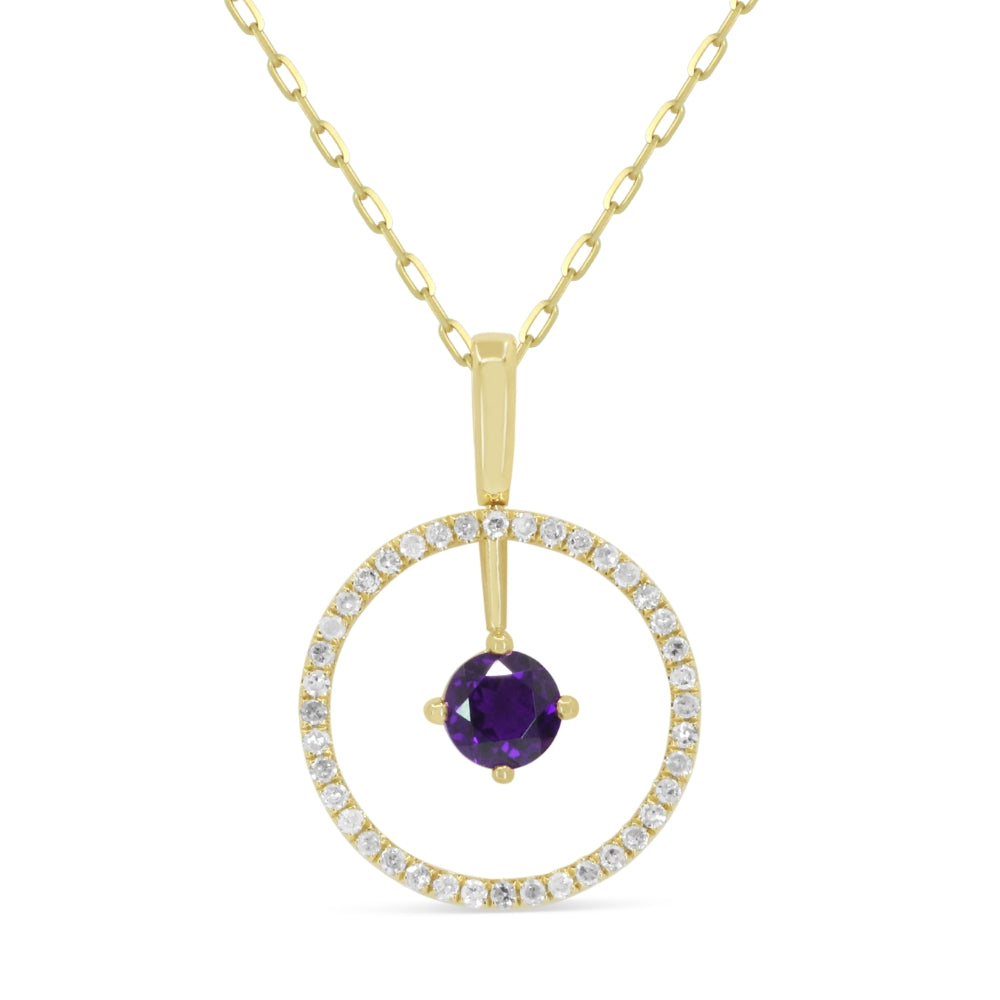 Beautiful Hand Crafted 14K Yellow Gold  Amethyst And Diamond Essentials Collection Necklace