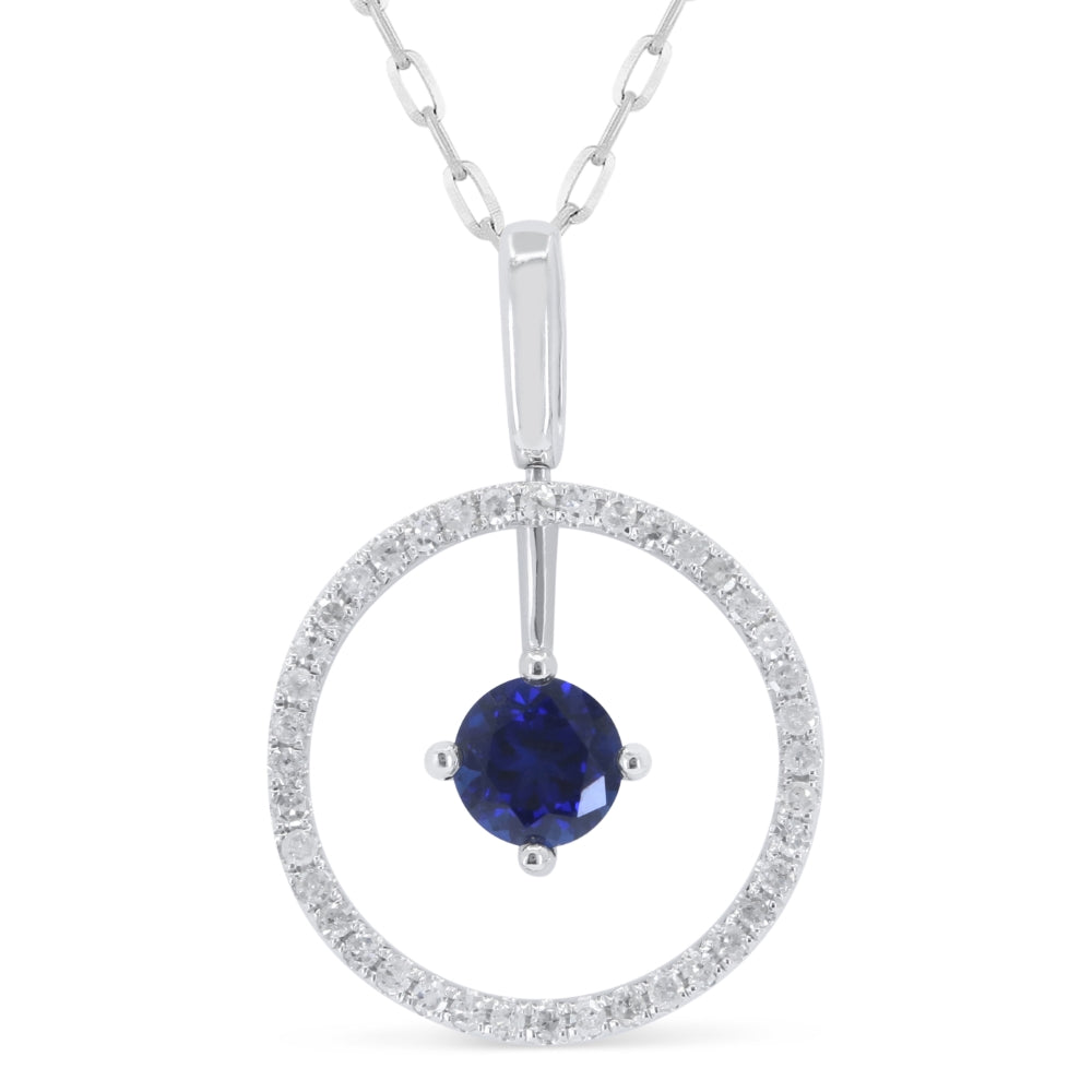 Beautiful Hand Crafted 14K White Gold 5MM Created Sapphire And Diamond Essentials Collection Pendant