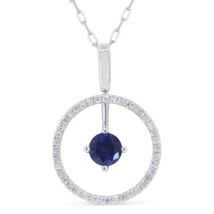 Beautiful Hand Crafted 14K White Gold 5MM Created Sapphire And Diamond Essentials Collection Pendant