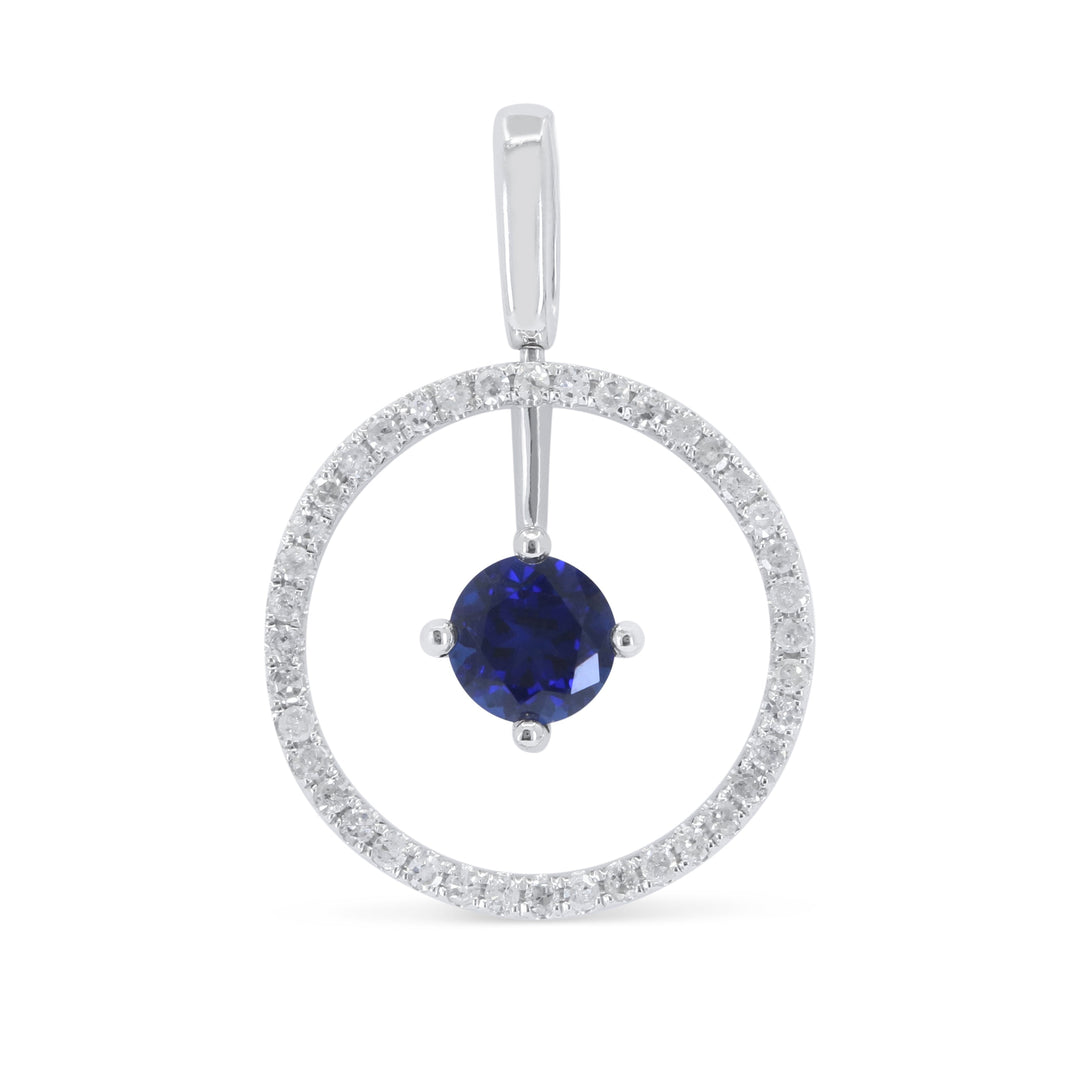 Beautiful Hand Crafted 14K White Gold 5MM Created Sapphire And Diamond Essentials Collection Pendant