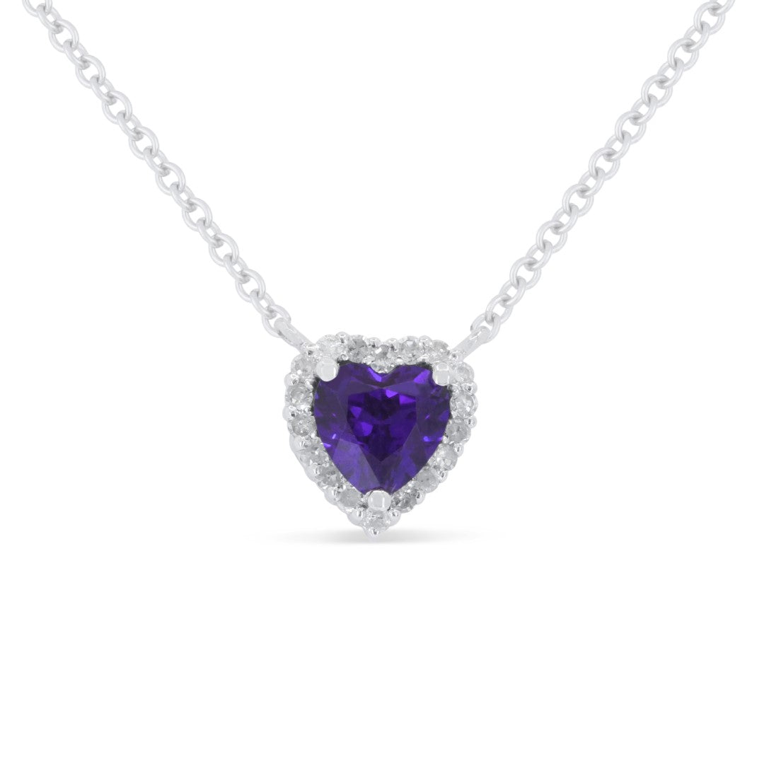 Beautiful Hand Crafted 14K White Gold 5X5MM Amethyst And Diamond Essentials Collection Necklace