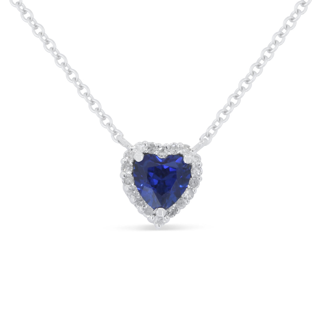 Beautiful Hand Crafted 14K White Gold 5X5MM Created Sapphire And Diamond Essentials Collection Necklace