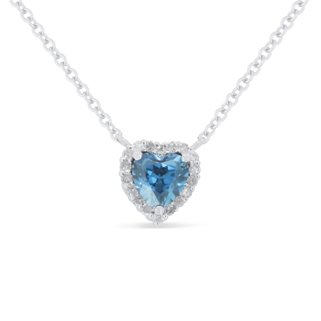 Beautiful Hand Crafted 14K White Gold  Blue Topaz And Diamond Essentials Collection Necklace