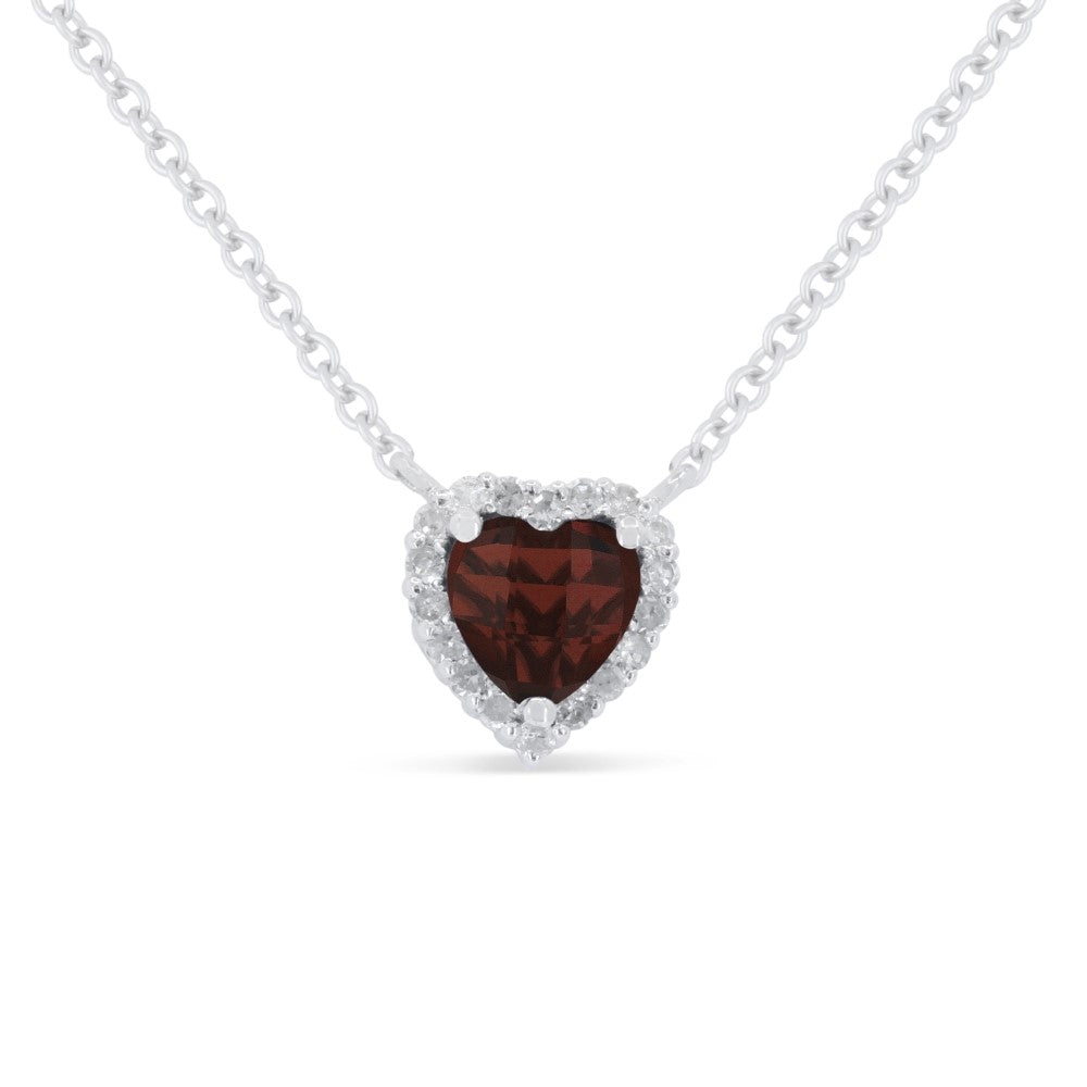 Beautiful Hand Crafted 14K White Gold 5X5MM Garnet And Diamond Essentials Collection Necklace