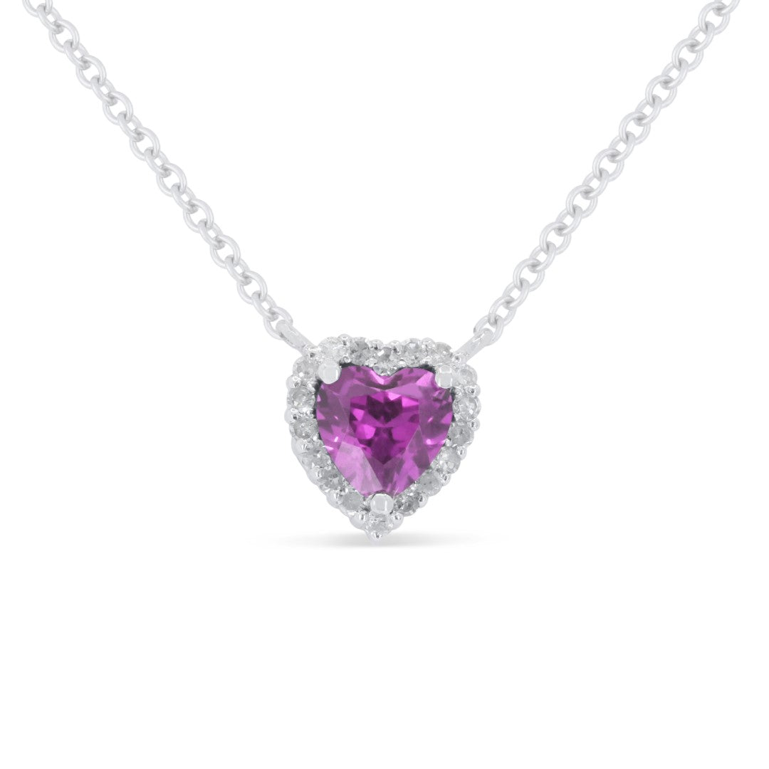 Beautiful Hand Crafted 14K White Gold 5X5MM Created Pink Sapphire And Diamond Essentials Collection Necklace