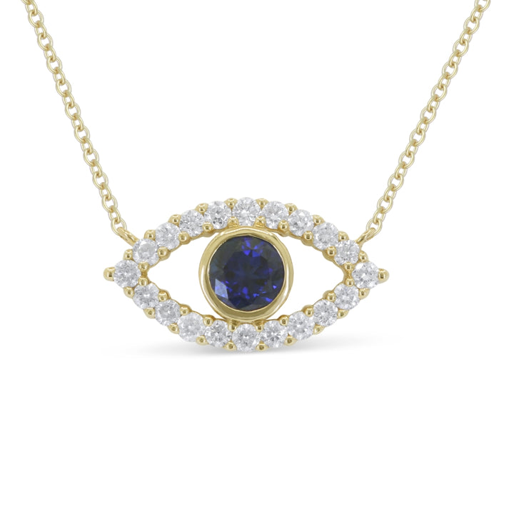 Madison L 14K Yellow Gold Created Sapphire Evil Eye Necklace - style N2002BCY