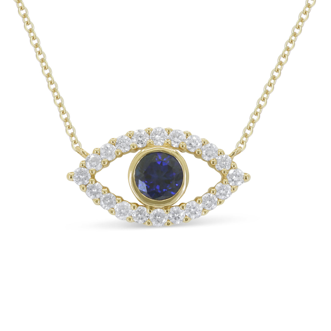 Beautiful Hand Crafted 14K Yellow Gold  Created Sapphire And Diamond Essentials Collection Necklace